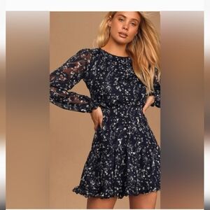 Lulu's Floral Navy Dress EUC